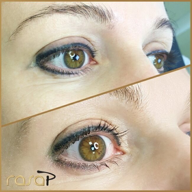 Dmi moterų veidų nuotraukos kur matosi tamsus akių permanentinsi makiazas ir apatinėje nuotraukoje šviesus